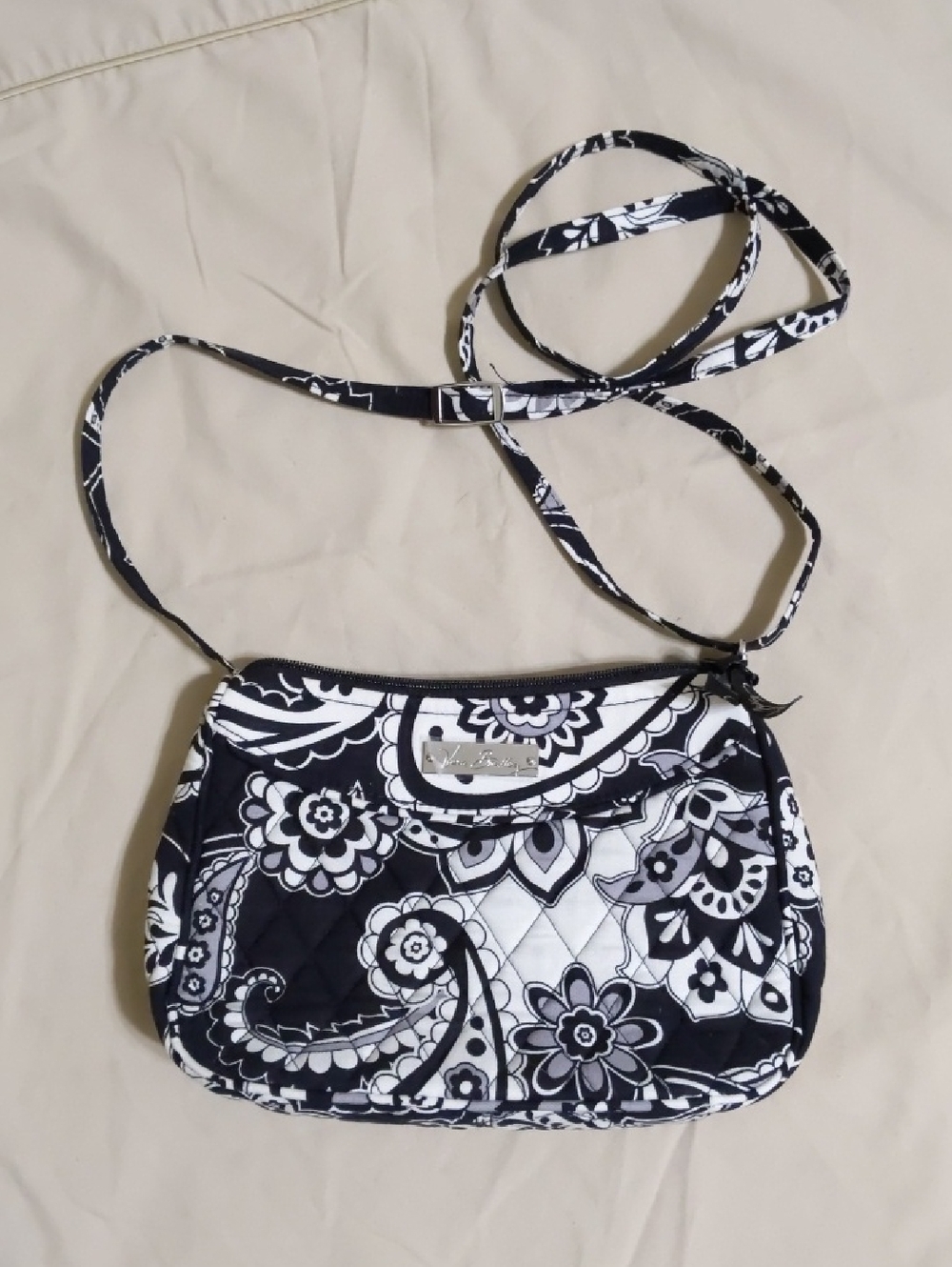 Vera Bradley Quilted Midnight Paisley Black & White Crossbody Bag. (Retired)